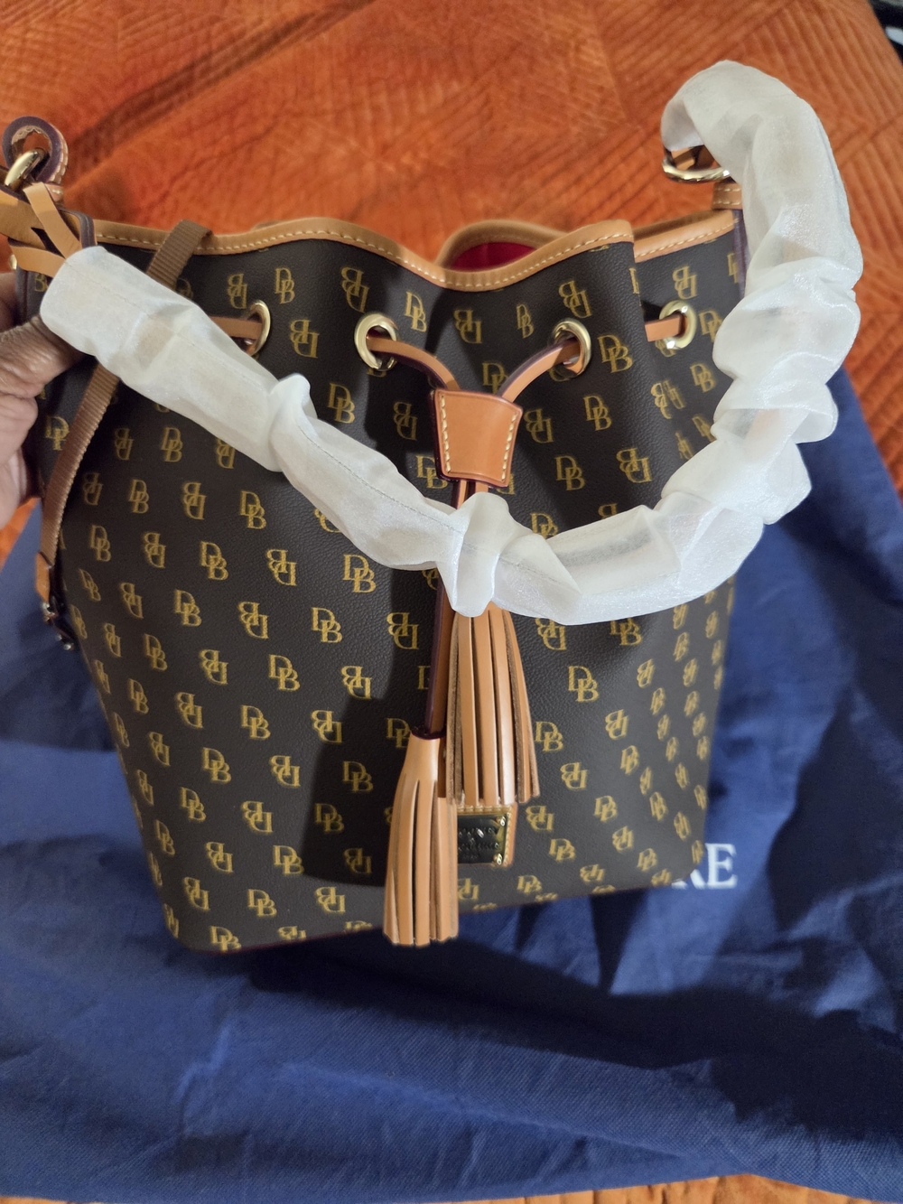 Dooney & Bourke Brown Tmorro Monogram Tasha Drawstring Bag